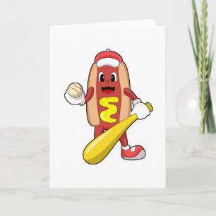 Tarjeta Hotdog en béisbol con bate de béisbol