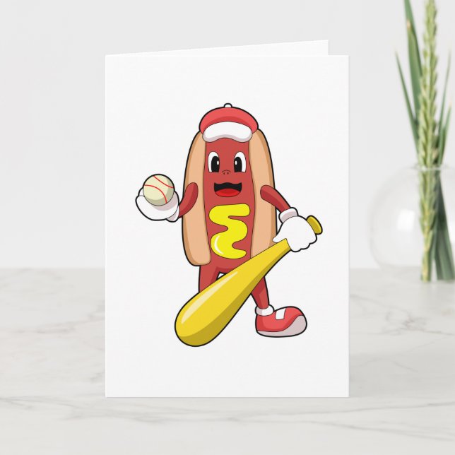 Tarjeta Hotdog en béisbol con bate de béisbol (Anverso)