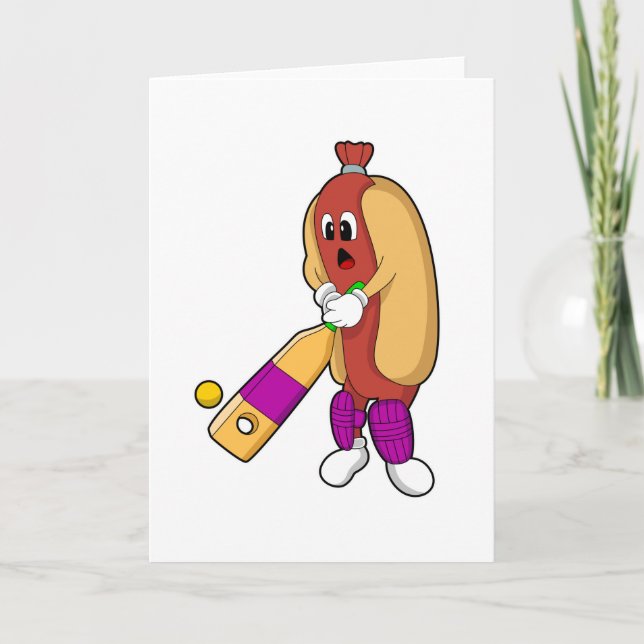 Tarjeta Hotdog en Cricket con bate de críquet (Anverso)