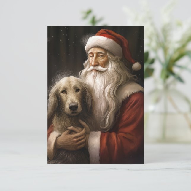 Tarjeta Hound afgano con Navidades festivos de Santa Claus (Anverso de pie)
