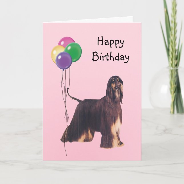 Tarjeta Hound afgano, globos de cumpleaños (Anverso)