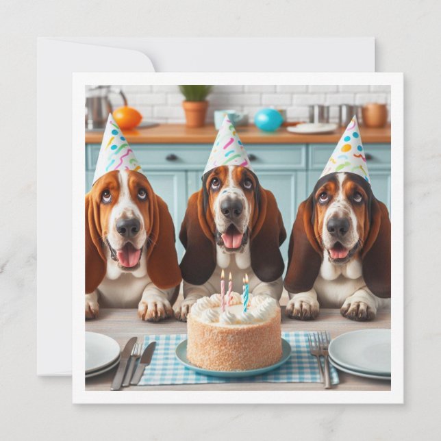 Tarjeta Hound Basset, cumpleaños de Basset Hound (Anverso)