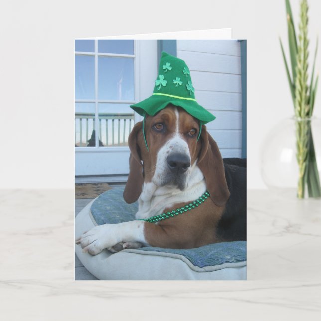 Tarjeta Hound Basset del Día de San Patricio (Anverso)