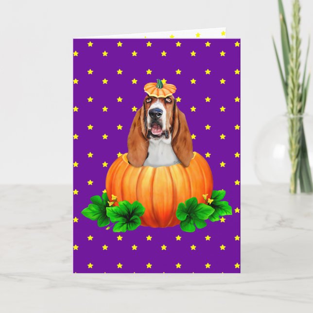 Tarjeta Hound Basset Halloween Jack-O-Lantern (Anverso)