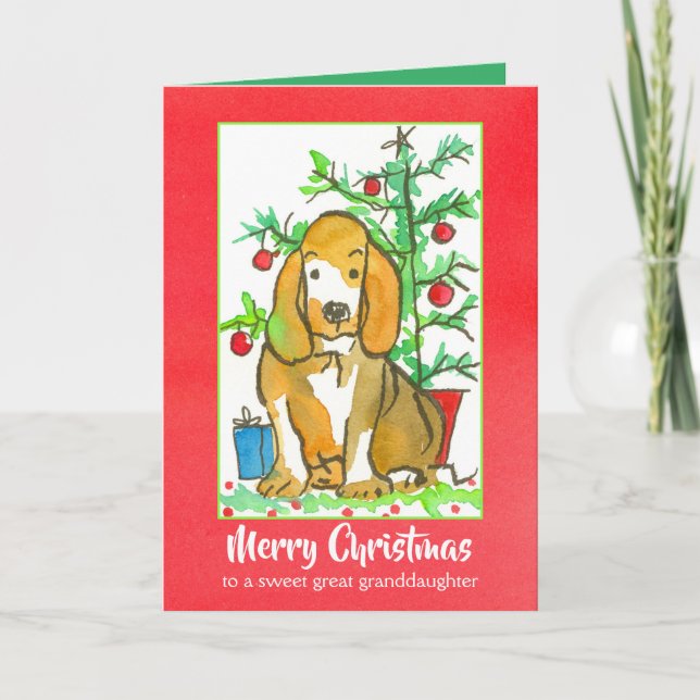 Tarjeta Hound Dog Merry Navidad Gran Nieto (Anverso)