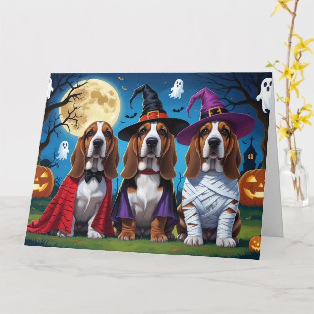 Tarjeta Hound Hound Dogs Pumpkin Halloween Funny (flor amarilla)