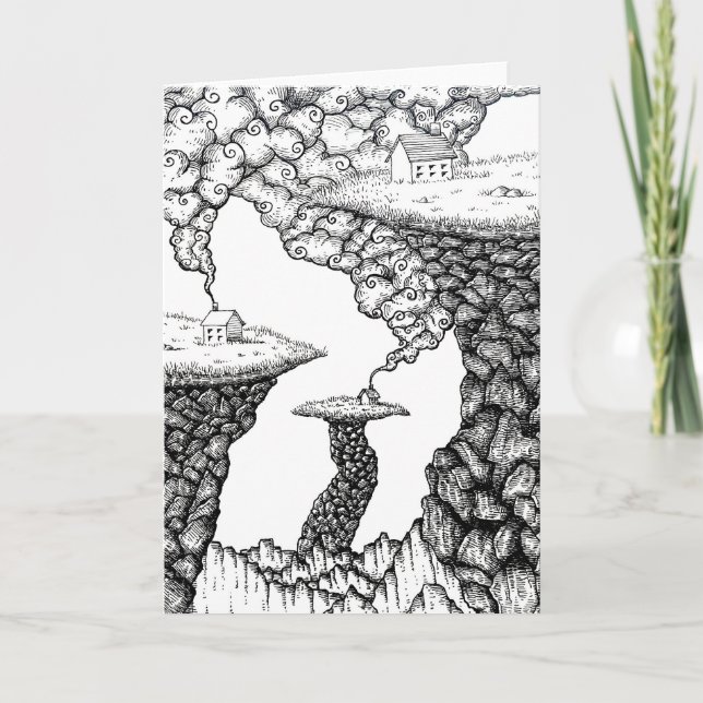Tarjeta Houses and Cliffs Pen and Ink Art Greeting Card (Anverso)