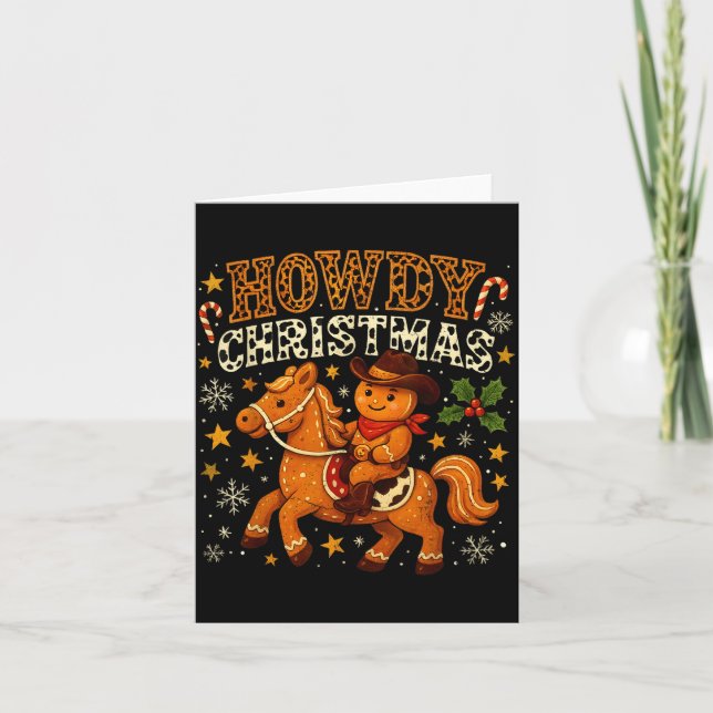 Tarjeta Howdy Christmas Cowboy Gingerbread Design  (Anverso)