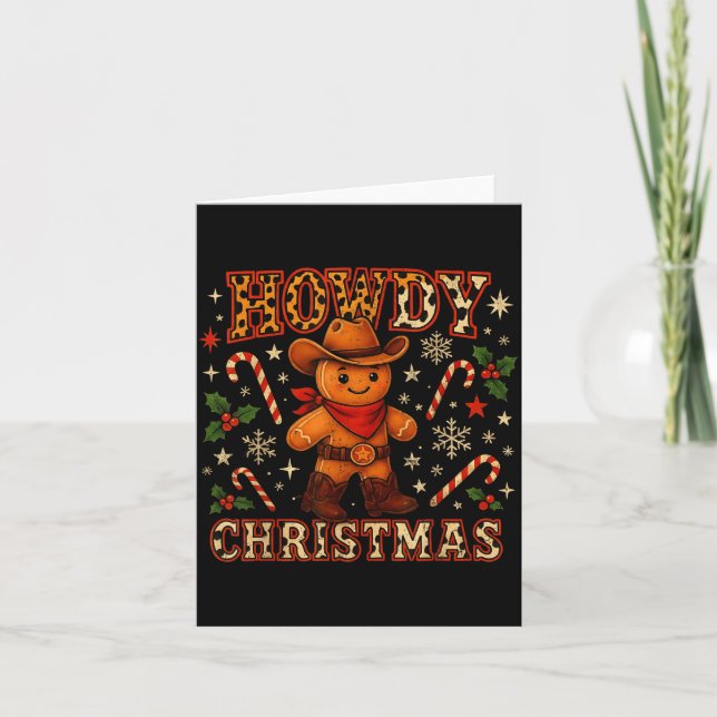 Tarjeta Howdy Christmas Cowboy Gingerbread Design  (Anverso)