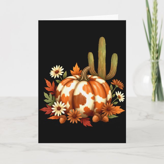 Tarjeta Howdy Fall Pumpkin Retro Western Cowboy Cow Hallow (Anverso)