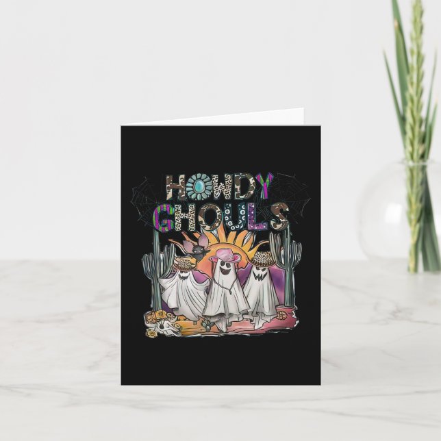 Tarjeta Howdy Ghouls Western Halloween Fall Ghosts Boo (Anverso)