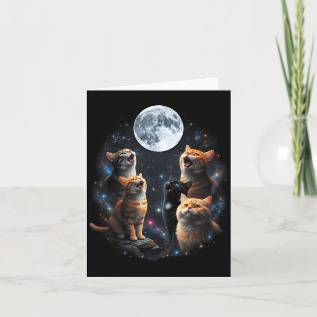 Tarjeta Howling Cats Full Moon Starry Sky Galaxy Cosmic An (Anverso)