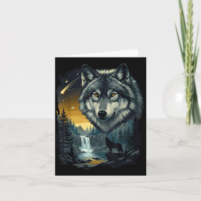 Tarjeta Howling Wolf Waterfall Scene For Nature Lovers And (Anverso)