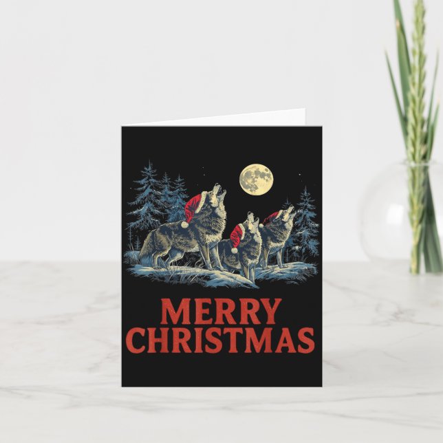 Tarjeta Howling Wolves Merry Christmas Holiday Design  (Anverso)