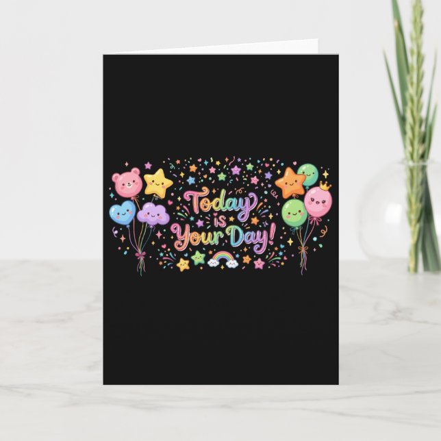 Tarjeta Hoy Es Tu Día Globos Kawaii (Anverso)
