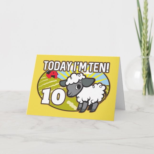 Tarjeta ¡Hoy tengo diez años! Cordero lindo (Anverso)