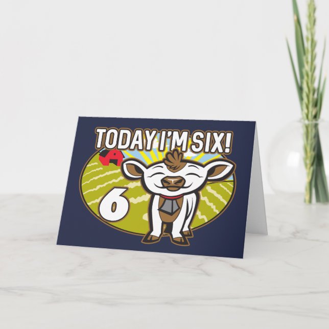 Tarjeta ¡Hoy tengo seis años! Cute Cow (Anverso)