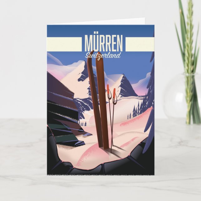 Tarjeta Huella de arte poster de esquí de Murren Suiza. (Anverso)