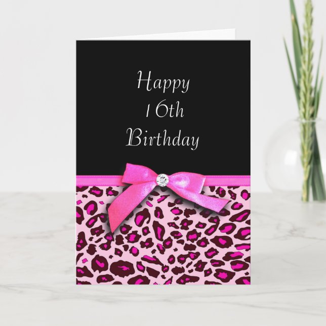 Tarjeta Huella de leopardo rosa caliente Feliz Dulce cumpl (Anverso)
