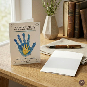 Tarjeta Huella de niño con acuarela azul para el Día del P