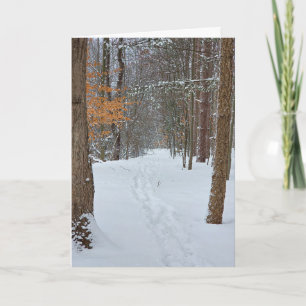 Tarjeta Huellas Nevadas de Simpatía en un Bosque Invernal