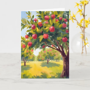 Tarjeta Huerto de manzanas Otoño Caída Acuarela