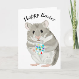 Tarjeta Hueso gris lindo sostiene un huevo de Pascua edita