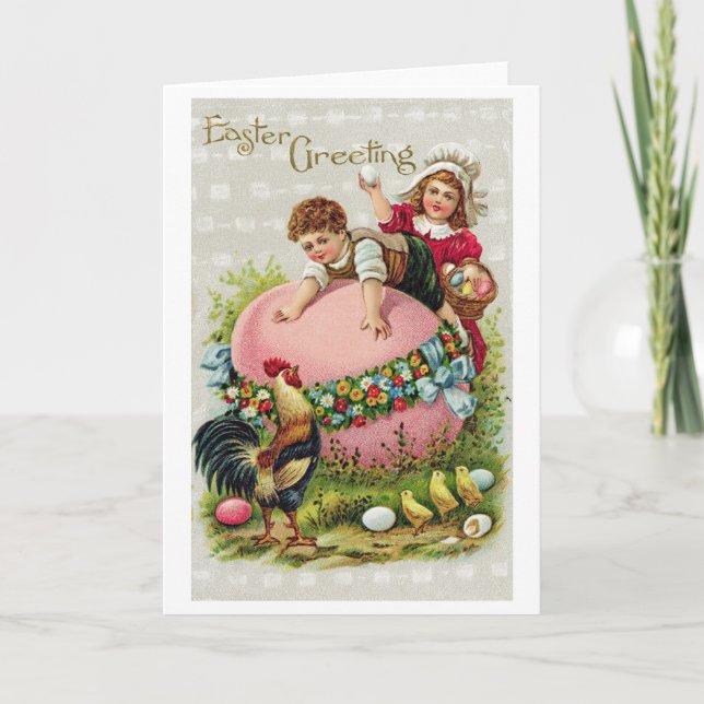 Tarjeta Huevo de Niño de Pascua Antiguo Pollito (Anverso)