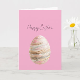 Tarjeta Huevo de Pascua de rayas doradas y rosa pastel