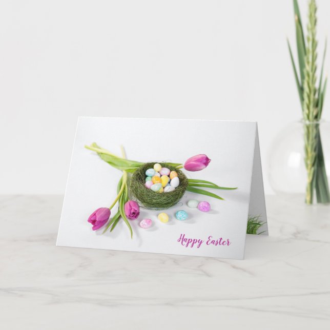 Tarjeta Huevo de Pascua en el nido de aves (Anverso)