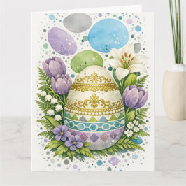 Tarjeta Huevo de Pascua Floral Acuarela