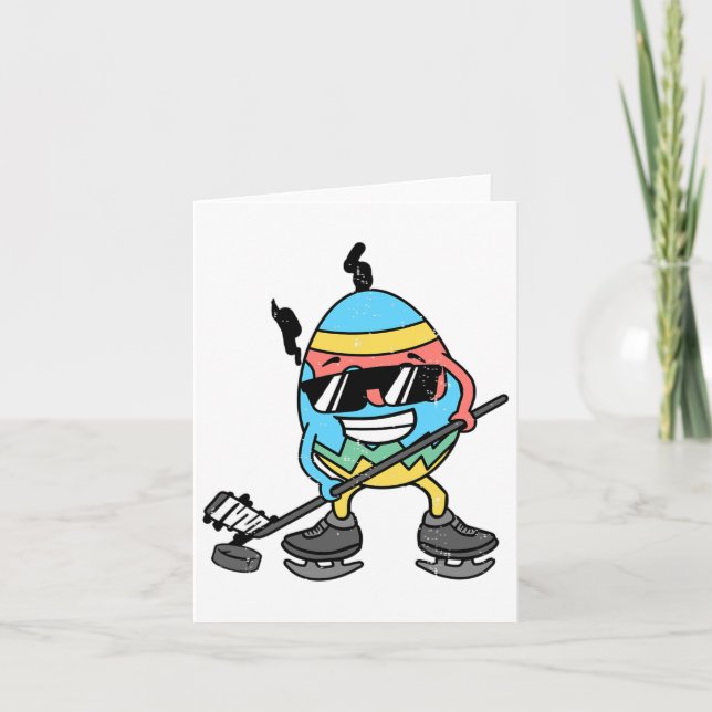 Tarjeta Huevo de Pascua Jugando Hockey Hielo Cute Deportes (Anverso)