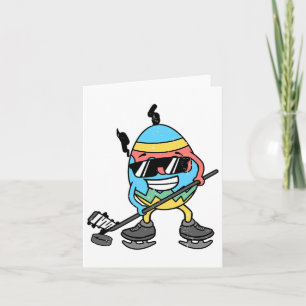 Tarjeta Huevo de Pascua Jugando Hockey Hielo Cute Deportes