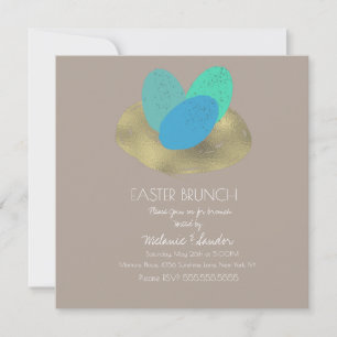 Tarjeta Huevo de Pascua Manchado Nido Dorado Cena Brunch F