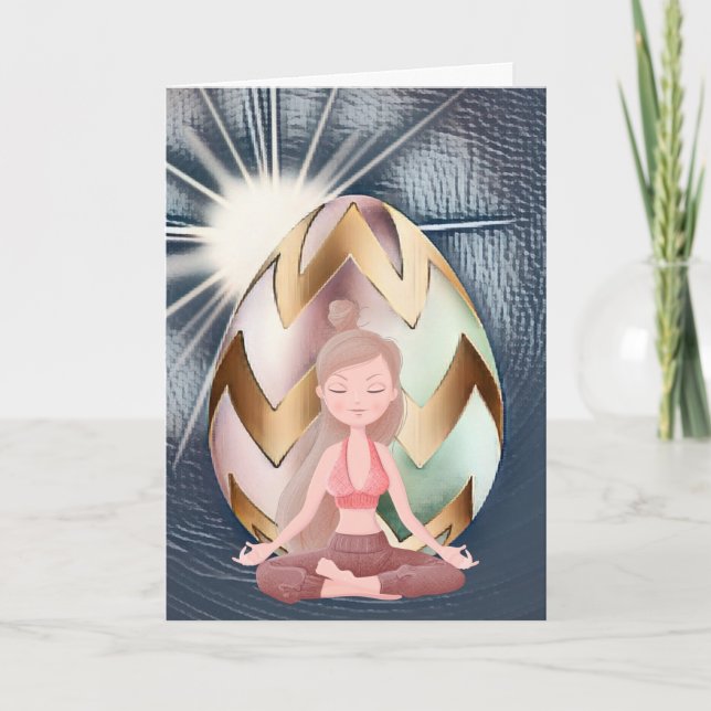 Tarjeta Huevo de Pascua Sunshine, Chica de yoga feliz cump (Anverso)