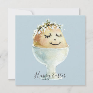 Tarjeta Huevo sonriente de acuarela en taza Pascua de Resu