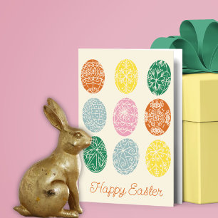 Tarjeta Huevos con decoración Pysanky ucraniana felices en