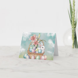 Tarjeta Huevos de Acuarela y Pastel de Lily con Conejo en
