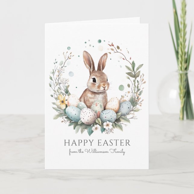 Tarjeta Huevos de conejo lindo Garland Wreath Semana Santa (Anverso)