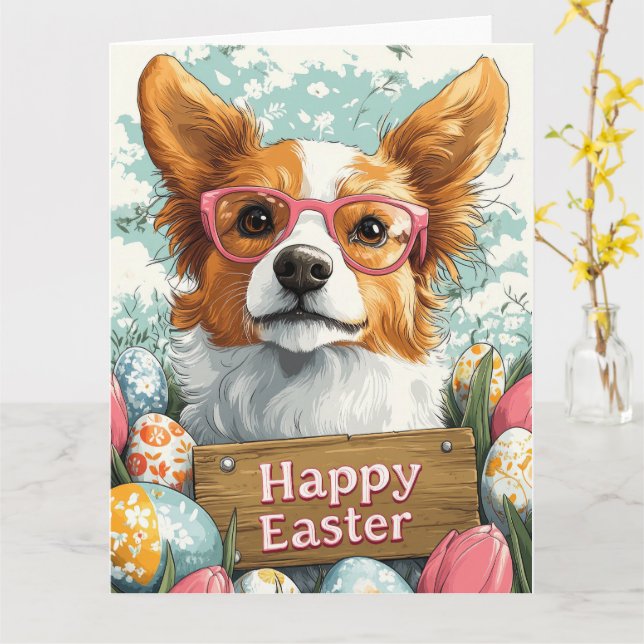 Tarjeta Huevos de Pascua Borzoi (flor amarilla)