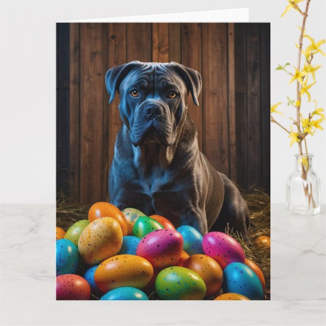 Tarjeta Huevos de Pascua Cane Corso  (flor amarilla)