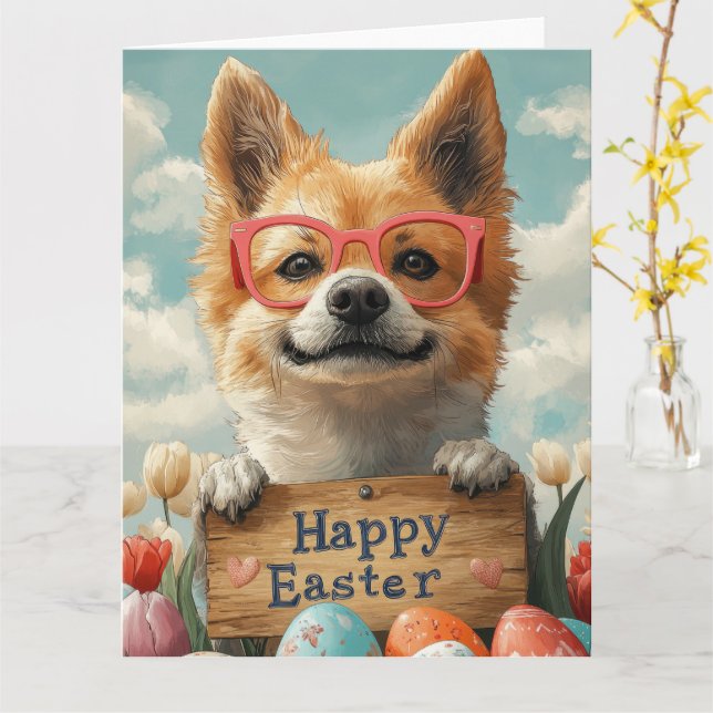 Tarjeta Huevos de Pascua de Akita (flor amarilla)