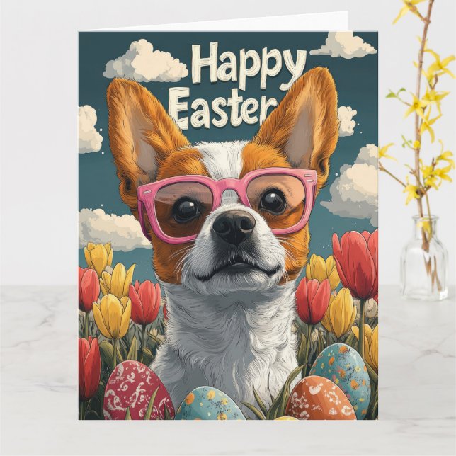 Tarjeta Huevos de Pascua de Basenji (flor amarilla)