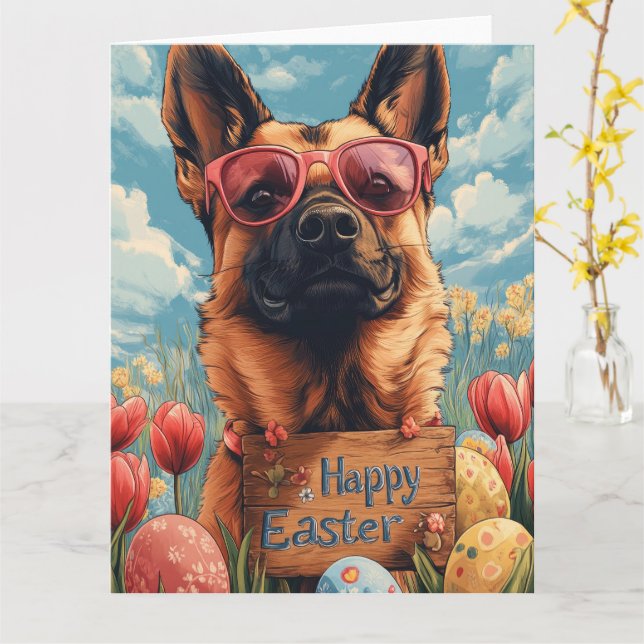 Tarjeta Huevos de Pascua de Malinois en Bélgica (flor amarilla)