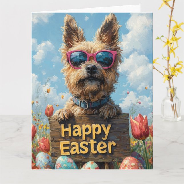 Tarjeta Huevos de Pascua de Sheepdog de Bélgica (flor amarilla)