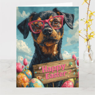 Tarjeta Huevos de Pascua del sabueso negro y fuego