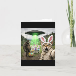 Tarjeta Huevos de Pascua divertidos Alien UFO Cat Selfie B