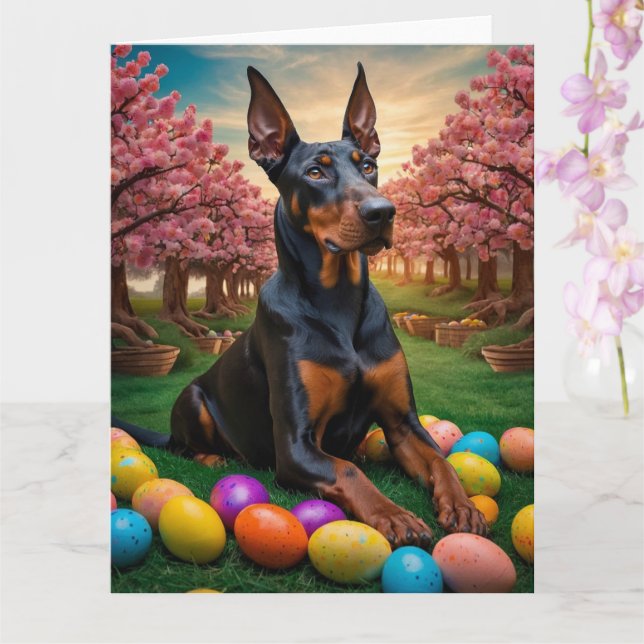 Tarjeta Huevos de Pascua Doberman (Orquídea)