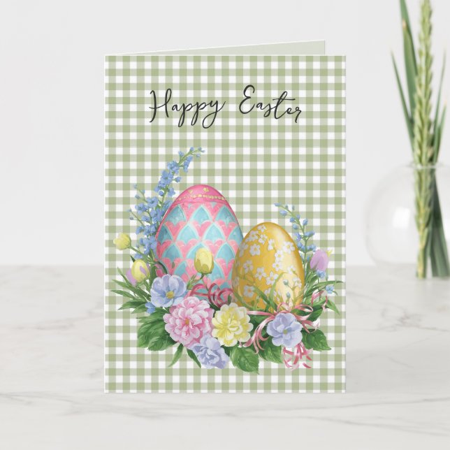 Tarjeta Huevos De Pascua En Gingham (Anverso)