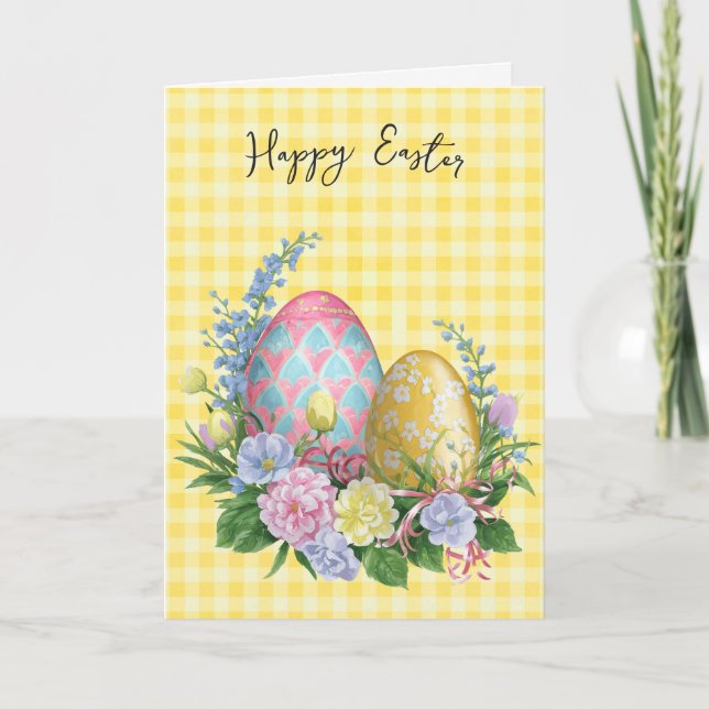 Tarjeta Huevos De Pascua En Gingham (Anverso)